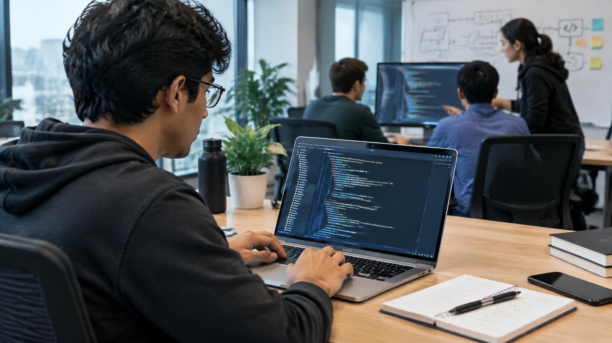 programmer coding at desk