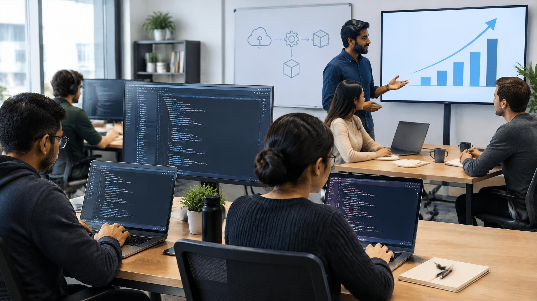 team of developers coding